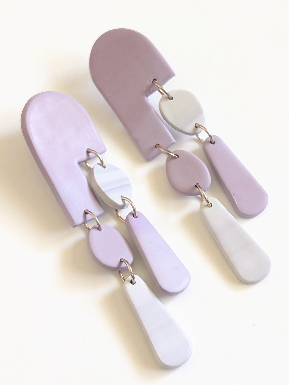 Lilac & Gray Geometric Dangle Statement Earrings